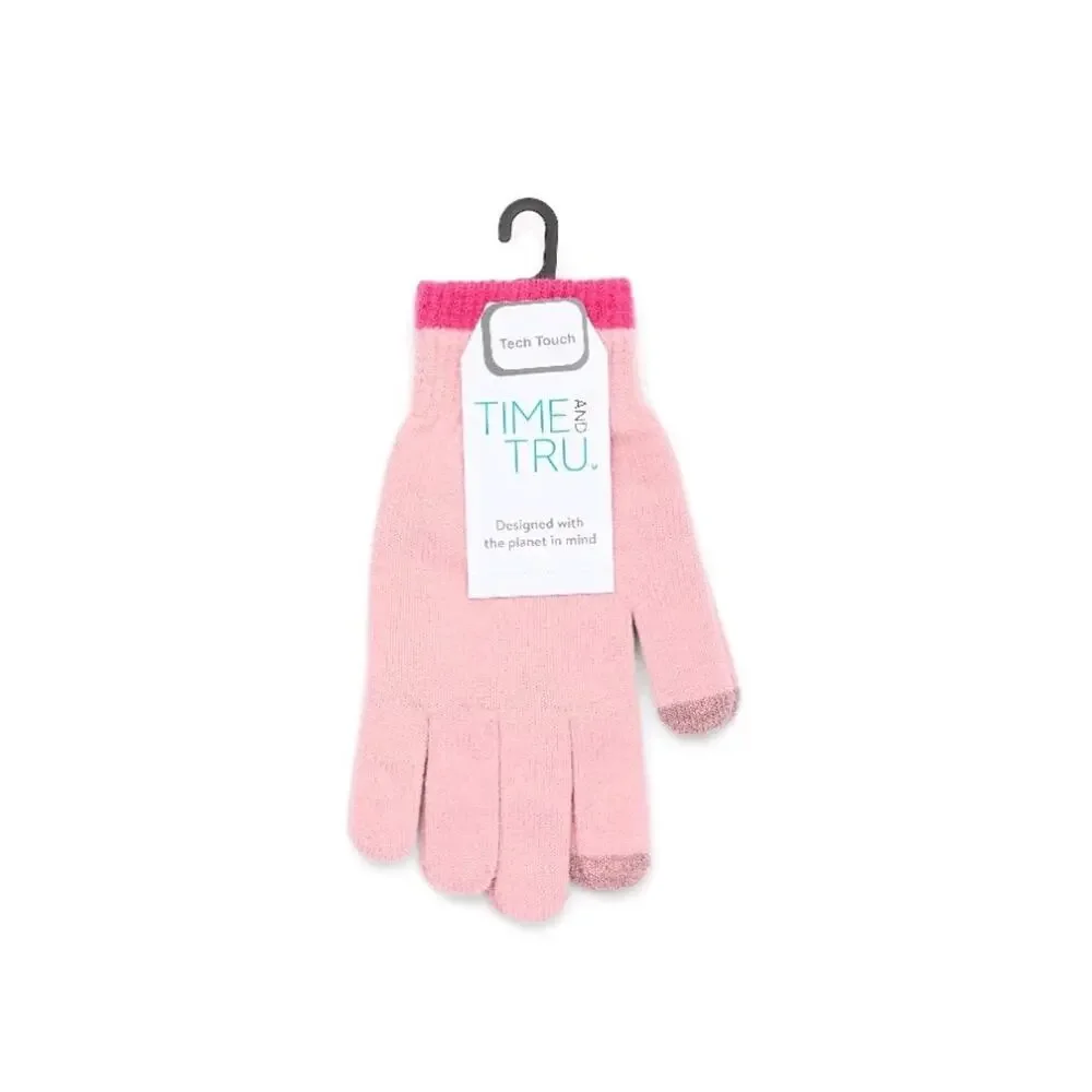 Time and Tru Women's Striped Beanie With Gloves, One Size Fits Most, Dusty Rose